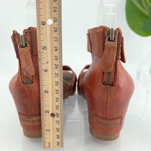 Sorel Joanie II Sandals Women's 10.5 Brown Leather Lace Up Lug Sole Wedge Heel - Picture 7 of 15